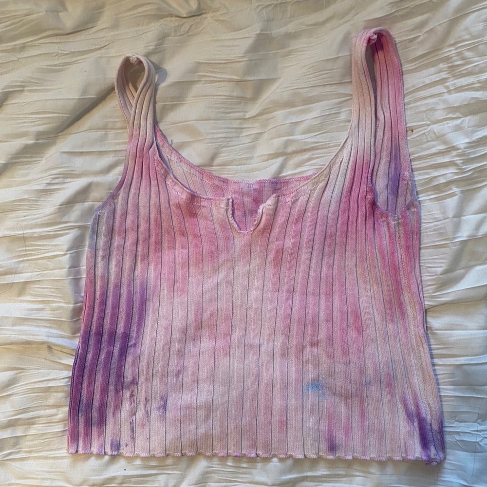 hand dyed tie dye crop ribbed tank with slit